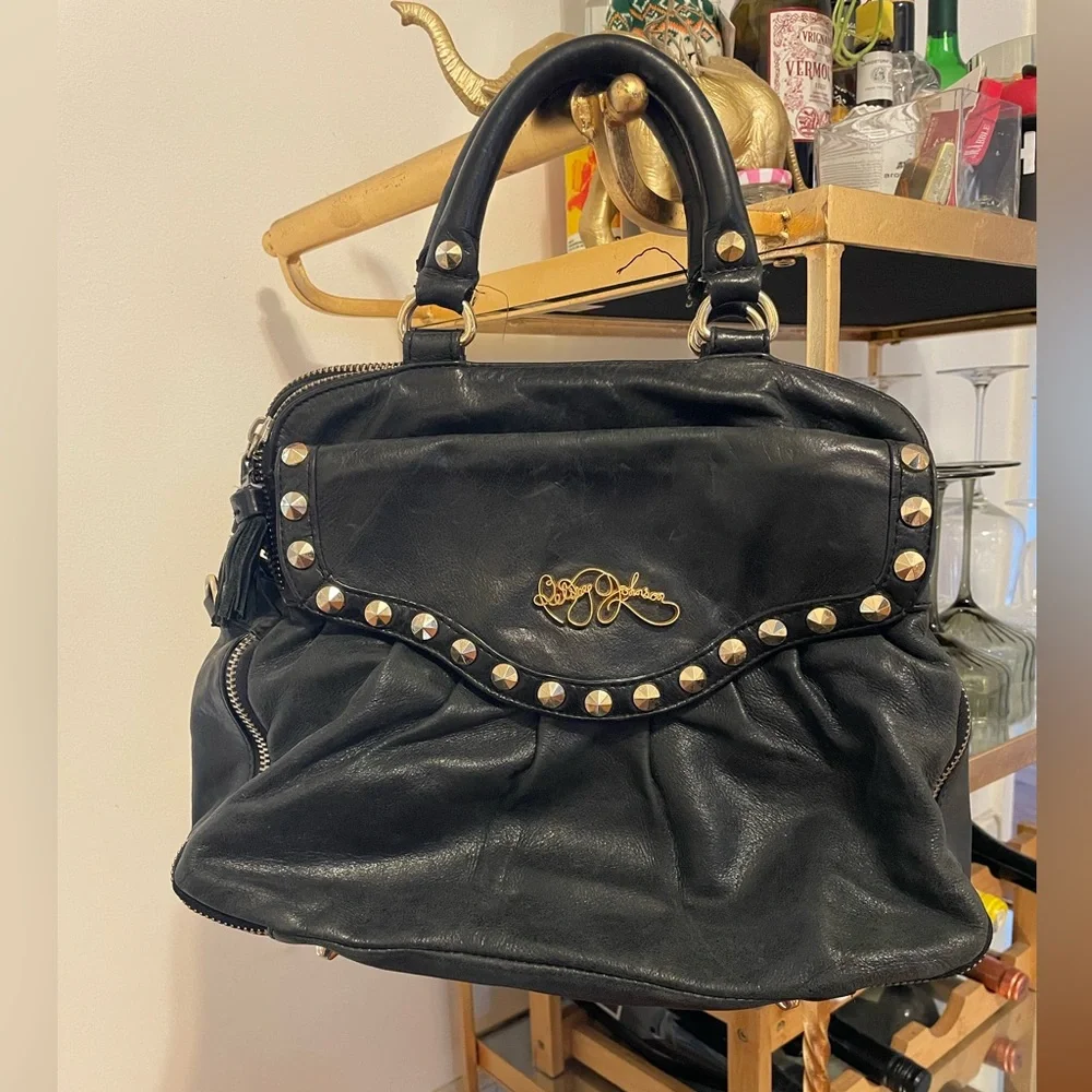 Betsey Johnson Black Handbag with Gold Accents - Picture 1 of 5